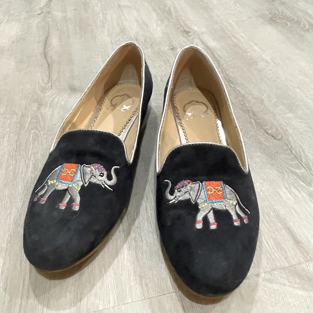 C-Wonder blue velvet , embroidered flats
